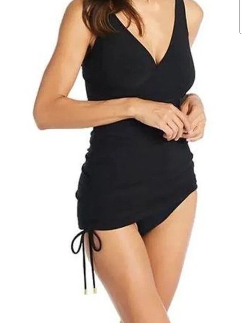 Black Ruched One-Piece Swim Dress - Tummy Sculpting Women's Swimwear